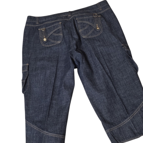 Baby Phat Dark Wash Denim Cargo Capris 44"×20" Been Altered Tagged As 24 - Picture 2 of 8